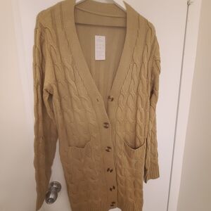Cable Knit Button-Front Cardigan Sweater - Tan